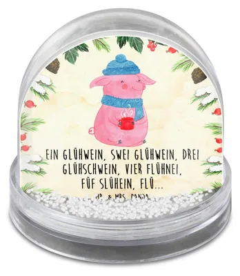 Produktbild von Mr. & Mrs. Panda Weihnachts Schneekugel Schweinchen Glühwein - Naturpapier - Geschenk, Weihnachtsmarkt, Weihnachten, Betrunken, Spruch, Große, Modern, dekoartikel