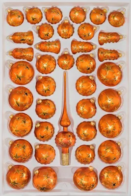 Produktbild von 39 tlg. Glas-Weihnachtskugeln Set in Ice Orange Gold Goldener Stern