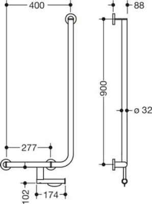 Produktbild von HEWI 900.22.11560 SC Winkelgriff, d:32/32, PRH, A1:900,