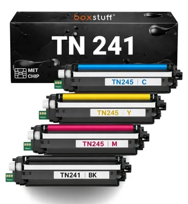 Produktbild von Boxstuff Toner kompatibel für Brother TN-241 / TN-245 Multipack (4er Set) – Schwarz, Cyan, Magenta, Gelb – für DCP-9015CDW, DCP-9020CDW, HL-3140CW, HL-3150CDN, HL-3150CDW, HL-3170CDW, MFC-9130CW, MFC-9140CDN, MFC-9330CDW, MFC-9340CDW