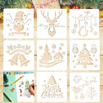 Weihnachtsschablonen, 8 Stück, wiederverwendbar, 13 x 13 cm, PET