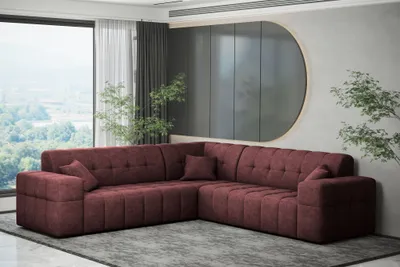 Produktbild von Ecksofa Designersofa NANCY in Stoff Perfekt Harmony Bordeauxrot Seite Universal
