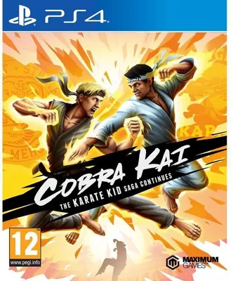 The cover art for the video game Cobra Kai: The Karate Kid Saga Continues, featuring two characters in martial arts poses.