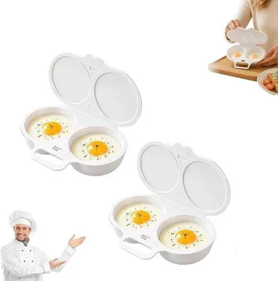 Immagine prodotto di Cottura a microonde per uova - Contenitore per cuocere 2 uova - Stampo per uova - Cottura a bagnomaria per uova - Uova in camicia - Contenitore in plastica per uova - Resistente al calore - 16x12x3 cm