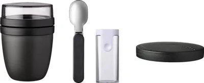 Produktbild von Mepal | Lunchpot Switch Set | inkl. faltbarer Löffel | mach aus deinem Lunchpot einen Snackpot | praktischer Müslibecher | geeignet für Tiefkühler, Mikrowelle & Spülmaschine | Nordic Black