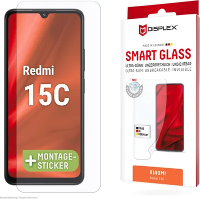 Produktbild von Displex Smart Glass (9H) für Xiaomi Redmi 15C, Montagesticker, unzerbrechlich, Xiaomi, Redmi 15C, Trockene Anwendung, Bruchfest, Schmutzabweisend, Kratzresistent, Transparent, 1 Stück(e)