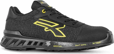 A black and yellow U-Power sneaker is shown from the side against a white background.