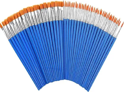 Produktbild von 100-teiliges Nylon-Pinsel-Set – 50 Flachkopf + 50 runde Pinsel für Acryl-, Aquarell-, Öl- und Gouache-Malerei