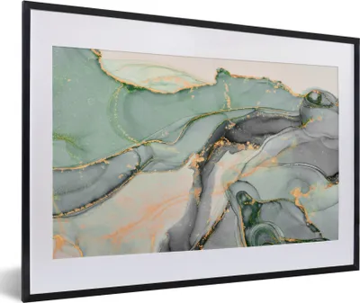 Produktbild von MuchoWow® Gerahmtes Poster Gold - Marmor - Grün - Luxus - Glitzer - Marmoroptik 60x40 cm - Poster mit Schwarzem Bilderrahmen Wandposter Rahmen Foto Bilder - Schlafzimmer - Plakat in Rahmen - Drucken