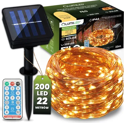 Obrázok produktu pre LUMILED solárne rozprávkové svetlá vonkajšie 22M 200x LED rozprávkové svetlá z medeného drôtu, teplá biela 2700K IP44 8 prevádzkových režimov, s diaľkovým ovládaním, solárny panel s batériou 600mAh, solárne vonkajšie rozprávkové svetlá odolné voči poveternostným vplyvom, vodotesné pre vianočné dekorácie na terase