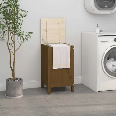 Produktbild von （Robust Möbel）Wäschetruhe Honigbraun 44x44x76cm Massivholz Kiefer DE712884 - Wäschekörbe