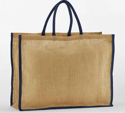 Produktbild von Westford Mill W475 | Natural Starched Jute Market Shopper Einkaufstasche - Farbe: Natural/Navy - Größe: 42,5 x 55,5 x 21 cm