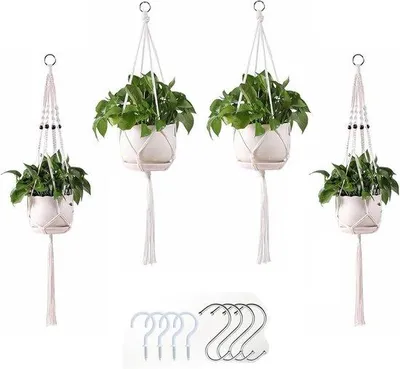 Image de Panier à fleurs - Lot de 4 - Supports pour plantes en corde - Décoration d'intérieur et d'extérieur pour fleurs