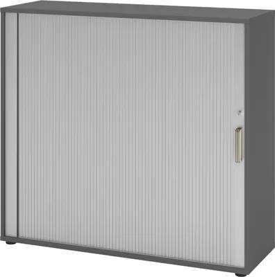 Produktbild von bümö Rollladenschrank office - 3 Ordnerhöhen - Griff: Streifengriff (Kunststoff), Nachbildung: Graphit/Silber