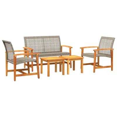 Immagine prodotto di set 5 pezzi da giardino in poly rattan grigio e legno d'acacia