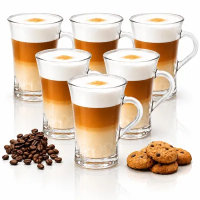 Produktbild von 6 Kaffeegläser 170 ml mit Henkel für 6 Personen – Cappuccino & Latte Macchiato Gläser aus Glas – hitzebeständige Teegläser