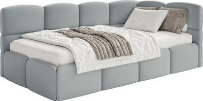 Produktbild von Selsey Cloudy – Jugendbett 90x200, Kopfteil rechts, Samt Grau