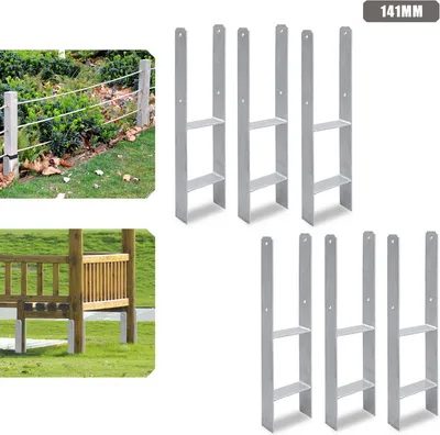 Produktbild von Jopassy 6 Stück Pfostenanker 141MM H-Pfostenträger H-Anker 600 mm Länge Pfostenschuh für Carport Silber