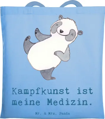 Produktbild von Mr. & Mrs. Panda Schultasche Panda Kampfkunst - Sky Blue - Geschenk, dokumententasche, Kampfsportarten, Shopping Tasche, Laptoptasche, Jutebeutel, Selbstverteidigung
