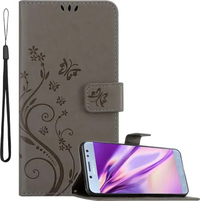 Produktbild von Cadorabo Hülle für Samsung Galaxy J5 2017 Schutz Hülle in Grau Schutzhülle Handy Hülle Etui Case Blumen Flower