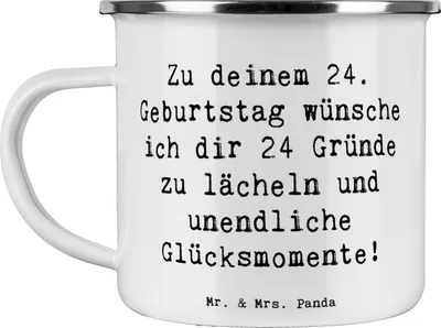 Produktbild von Mr. & Mrs. Panda Kaffeepott Spruch 24. Geburtstag Glück - Weiß - Geschenk, Emaille Tasse, besondere Anlässe, Geburtstagsgeschenk, Glückwunsch, Haferl, Outdoor, Geschenke