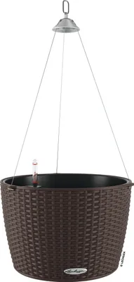 Produktbild von LECHUZA-Pflanzgefäß NIDO Cottage 35 Mokka | Hängeampel mit Bewässerungssystem und Pflanzeinsatz | Flechtoptik | Ø 35 x 23 cm | 15185