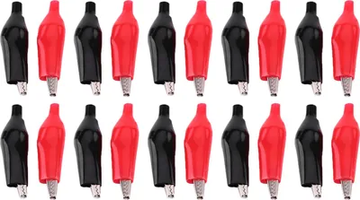 Immagine prodotto di 20 pezzi 28 mm clip a coccodrillo in metallo morsetto elettrico a coccodrillo per dispositivi di misura sonda di prova, nero e rosso