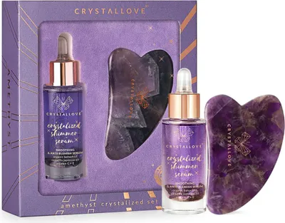 Produktbild von CRYSTALLOVE Amethyst kristallisiertes Set - Amethyst-Gesichtsserum und Gua-Sha-Massageplatte