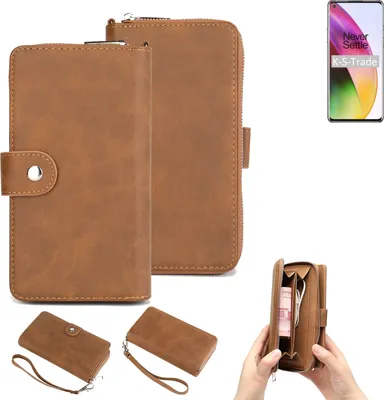 Produktbild von K-S-Trade Handyhülle Schutzhülle kompatibel mit OnePlus 8 & Portemonnee Tasche Handytasche Case Etui Geldbörse Wallet braun (1x)