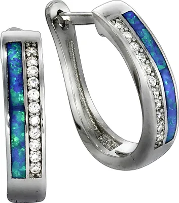 Produktbild von F Creolen 925/- Sterling Silber 1,9cm weiß synth. Opal hellblau 025210045