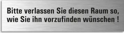 Produktbild von Türschild Raum sauber verlassen Hinweisschild Textschild Aluminium Edelstahloptik 160x40 mm selbstklebend