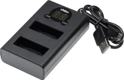 Produktbild von vhbw Dual Micro-USB + USB-C Ladegerät kompatibel mit Olympus OM-D E-M10 Kamera - Ladeschale + Micro-USB Kabel Ladeanzeige