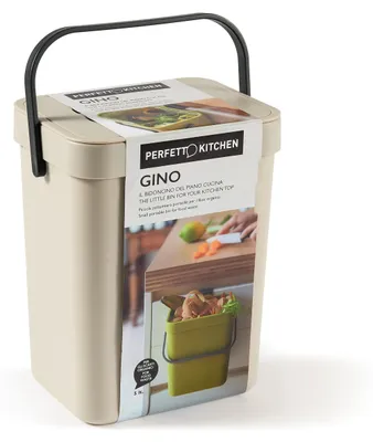 Image de Poubelle pour déchets organiques avec Gino – 5 litres – Couleur : Blanc