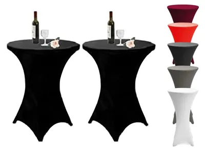 Produktbild von Elastische Tischhussen für Stehtische, Ø 80 – 85 cm, Weihnachten, maschinenwaschbar bis 40°C, Bar, runder Tisch, Hochzeit, Geburtstagsfeier (schwarz, 80 x 110 cm)