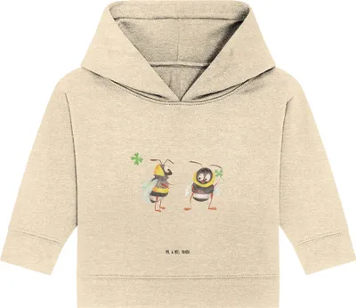 Produktbild von Mr. & Mrs. Panda Organic Baby Hoodie Hummeln Kleeblatt 12. - 18. Monat - Natural Raw - Geschenk, glücklich sein, Lustige Sprüche, Biene, Spruch Positiv, Kapuzenshirt