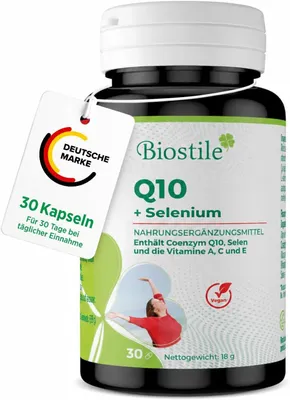 Produktbild von Biostile Q10 + Selen – 30 Kapseln mit Coenzym Q10, Selen und Vitaminen A, C, E