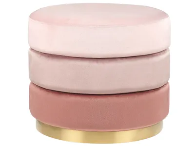 A three-tiered pink ottoman with a gold base.