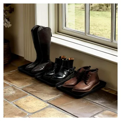 Produktbild von 3X Schuhablage klein - Schuhabtropfschale schmal 35x27x2,5cm - Erhöhter Rand - Abtropfschale Schwarz für Schuhe - Schuhwanne