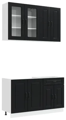 Image de vidaXL Ensemble de cuisine KALMAR, 4 pièces, noir, bois composite