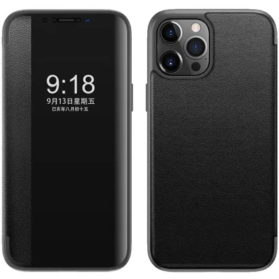 Immagine prodotto di Custodia per iPhone 13 Pro sottile in Finto cuoio con finestra di visualizzazione nera