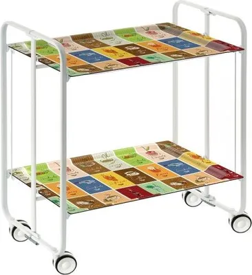 Produktbild von DON HIERRO - Klappbarer Servierwagen BAUHAUS mit Rollen – Metallgestell weiß, 2 Ebenen, 4 Positionen