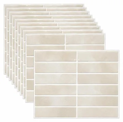 Immagine prodotto di Adesivi in 3D per piastrelle, piastrelle adesive, color beige, (22,9 x 29 cm), 10 pezzi, rivestimento murale autoadesivo
