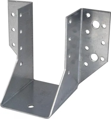A metal joist hanger is shown against a white background.