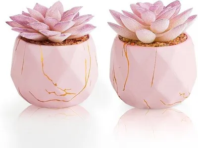 Immagine prodotto di Vasi da fiori in Vetroceramica con piante artificiali, rosa, oro, decorativi
