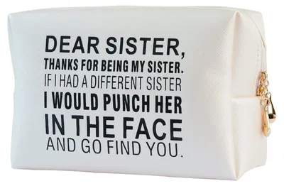Make-up Tasche mit Spruch 'Beste Schwester', Beige, 20,5x13x7 cm