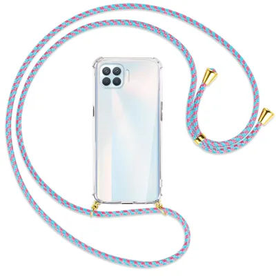 Produktbild von Handykette Backcover-Schutzhülle mit Band (Metall goldfarben) für Oppo A93 - pink/mint