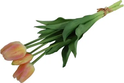 Image de Bouquet de tulipes artificielles saumon/jaune - 40 cm