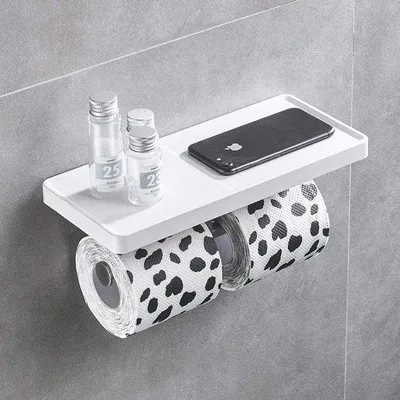 Image de Porte-rouleau de papier toilette, fixation murale, blanc