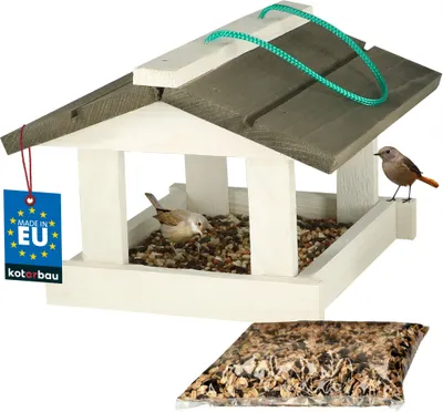 Produktbild von KOTARBAU® Vogelhaus Vogelfutterhaus zum Aufhängen Weiß + 0,5 kg Futter Gratis