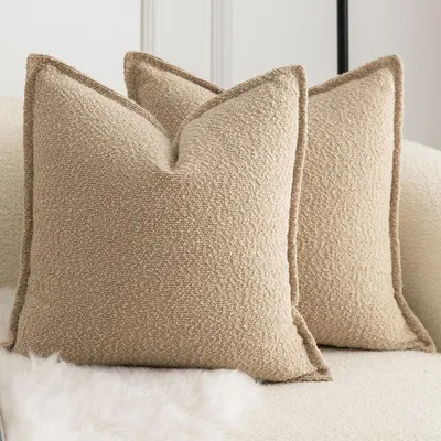 Immagine prodotto di Copridivano decorativo in tessuto bouclé, set da 2, color cammello, 60x60 cm